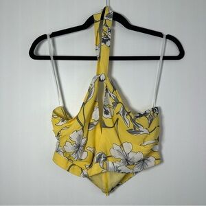 Revolve Privacy Please Yellow Floral Keyhole Halter Cropped Top Size Medium